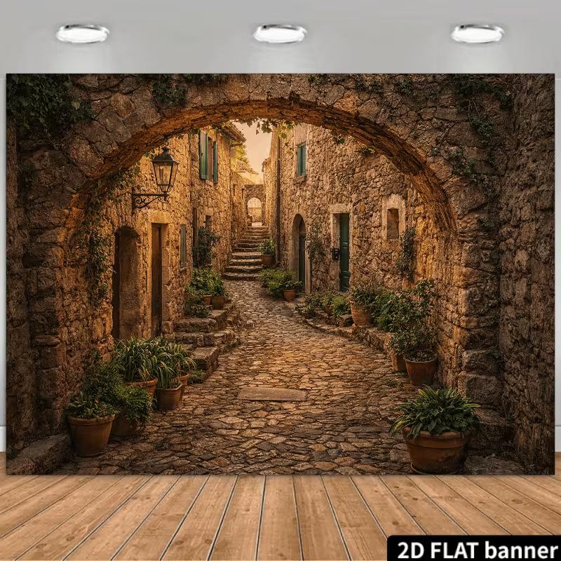 2D Europäisches Rustikales Straßenporträt Foto Hintergrund