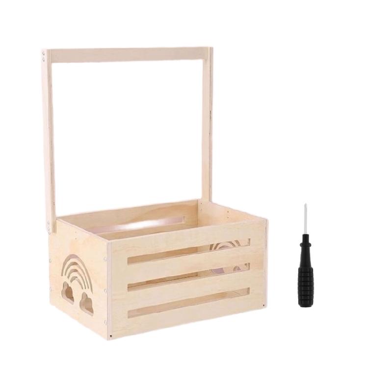 

Wooden Baby Clothes Organiser Basket Easy Assembly Long Handle Wood Storage Crate Handmade Gift For New Parents