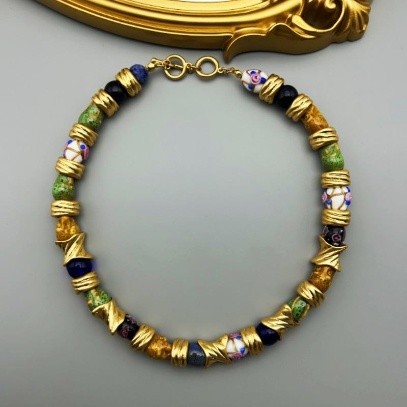 Винтажный Антикварный Массивный Браслет Натуральный Камень Стекло Керамика Сращивание Набор Колье