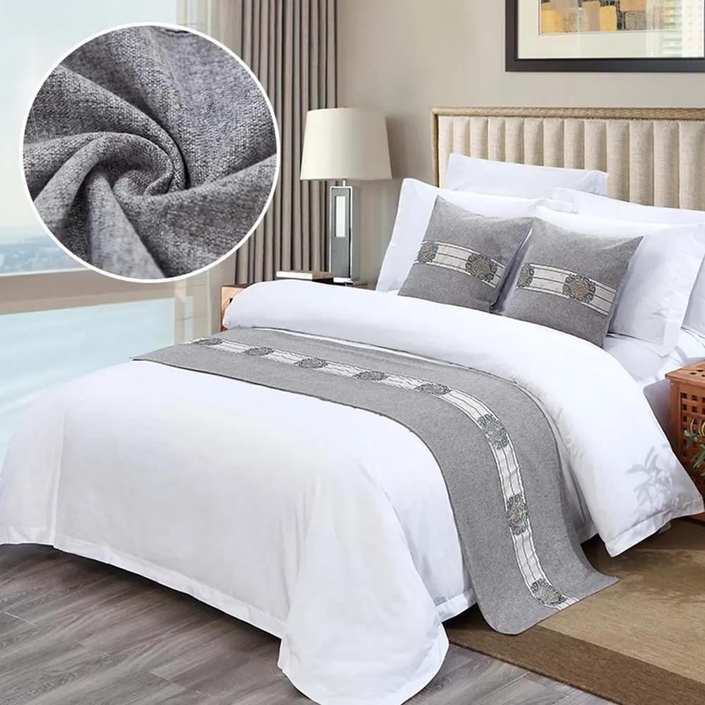 Embroidery Cotton Linen Bed Runner Chinese Style Hotel Bed Flag Throw for Home Wedding Bedding Decor Bed Tail Towel Pillowcase 45x45 pillowcase 2pc