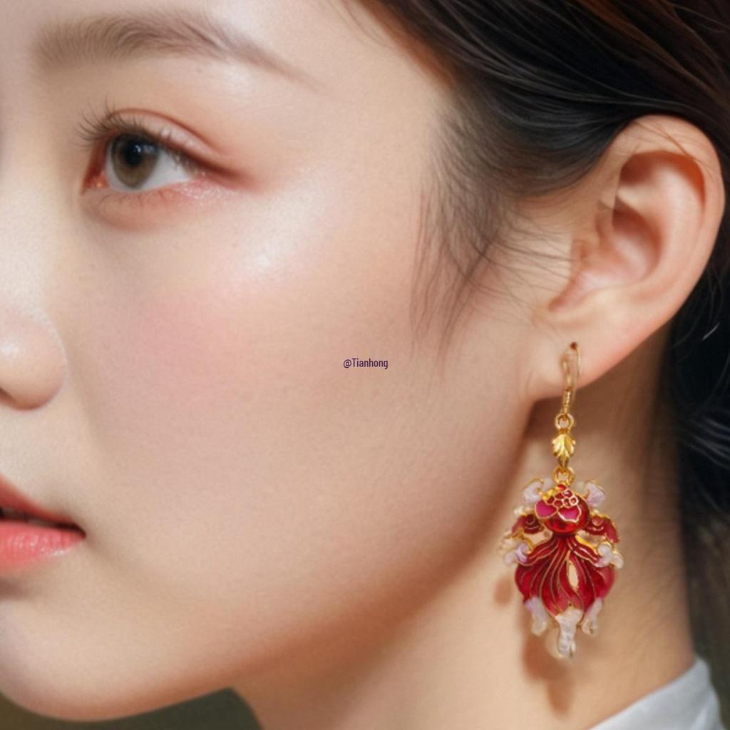 Koi Red Chinese Style Dangle Earrings - Good Luck Accessories & Gifts