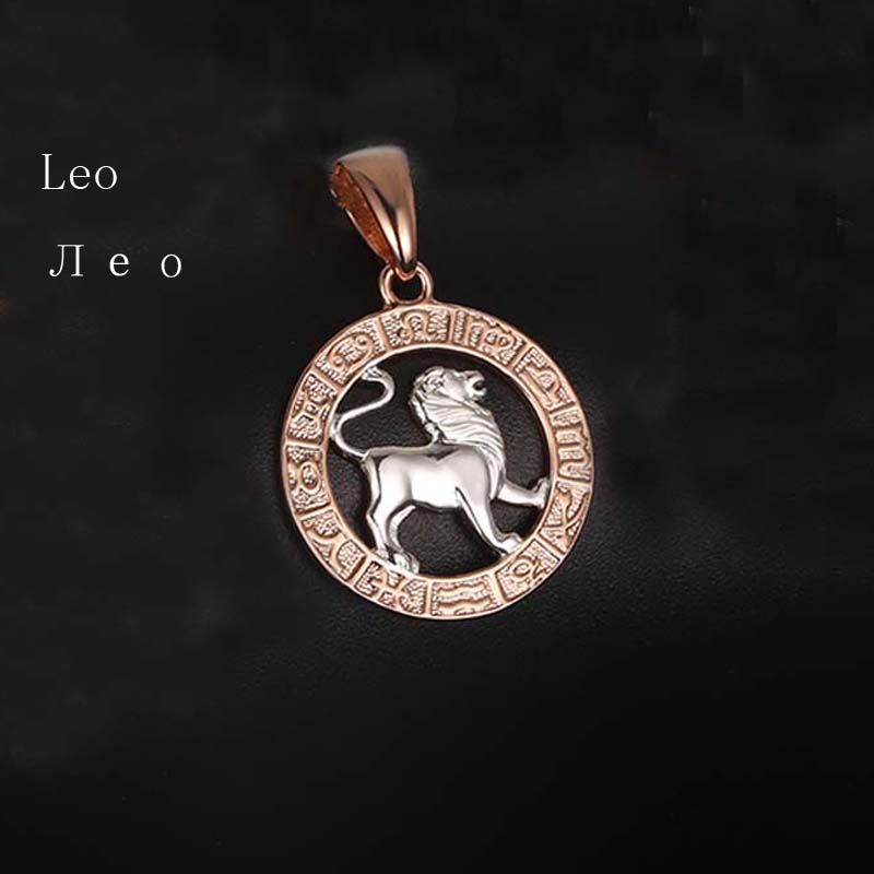 FJ 12 Zodiac Sign 585 Gold Color Constellation Rose Pendants Capricorn/Gemini Twisted + 50cm Chain Women Men Zircon