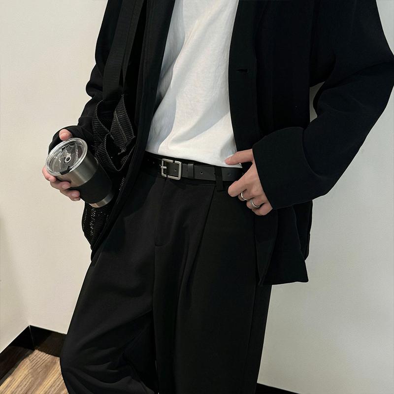 Koreański Cienki Pasek Męski Prosta Kwadratowa Klamra Pinowa Pasek Vintage Jeansy Spodnie Skórzany PU Pas Biodrowy Pasek do Talii