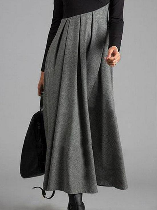 2023 Europejska i Amerykańska Damska Sukienka z Wełny Mieszanej w Patchwork z Bloków Kolorystycznych z Dekoltem w Serek