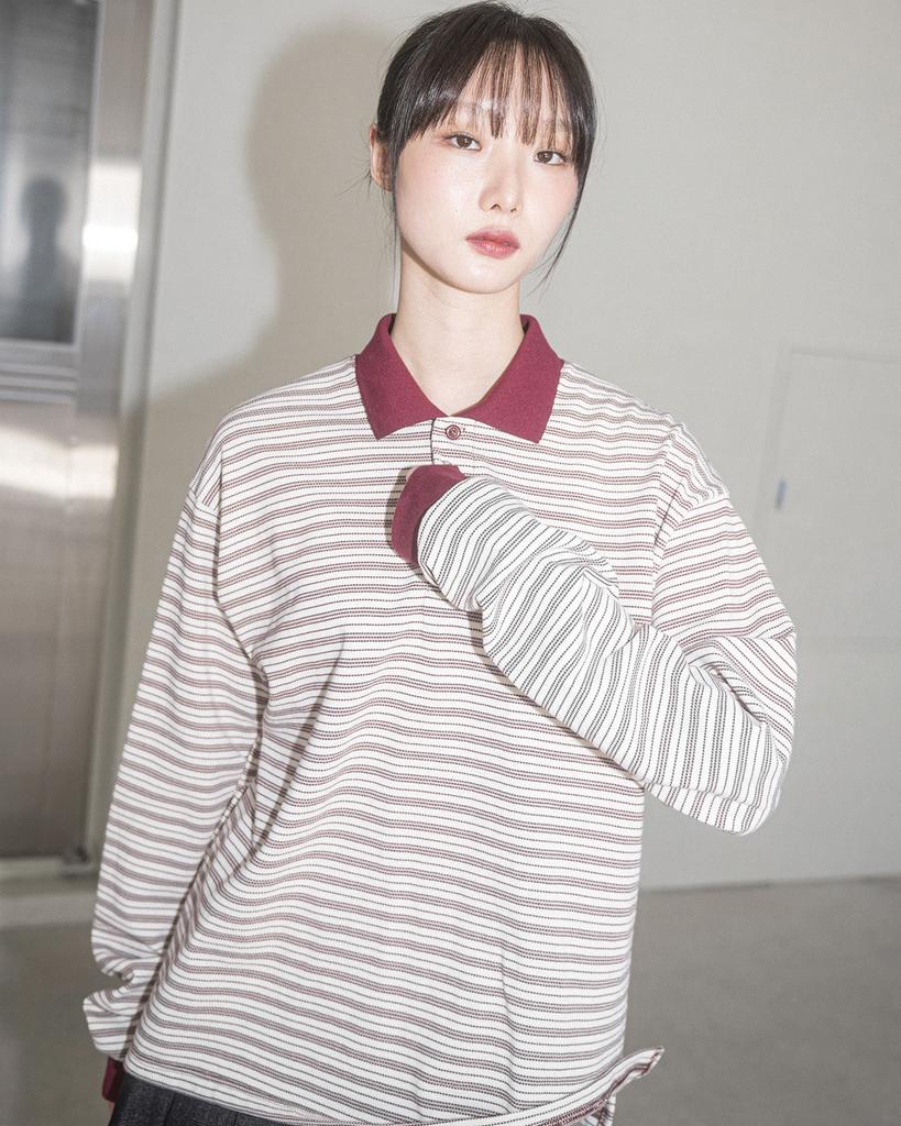 HAVISM Aurora Stripe Collar L/S Tee(Ivory)