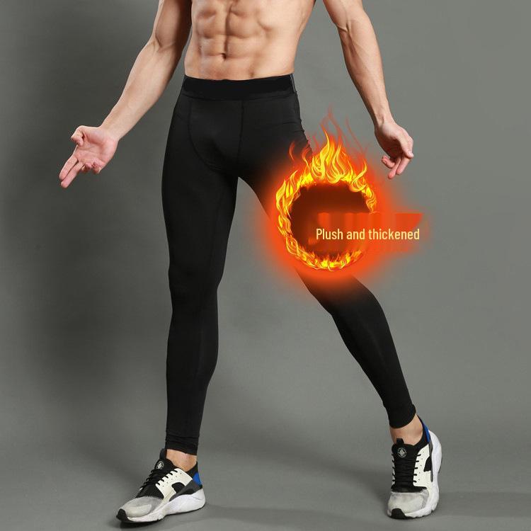 Men's Fleece-Lined Sports Tights: Warm, High-Elasticity, Quick-Dry Base Layer for Running, Basketball, and Training.