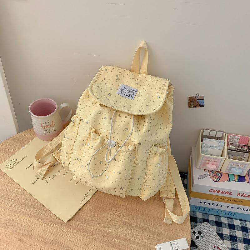 Schoolbag Star Polka Dot Design Strap Backpack Female College Style Student Commuter School Bag Niche Leisure Travel Backpack