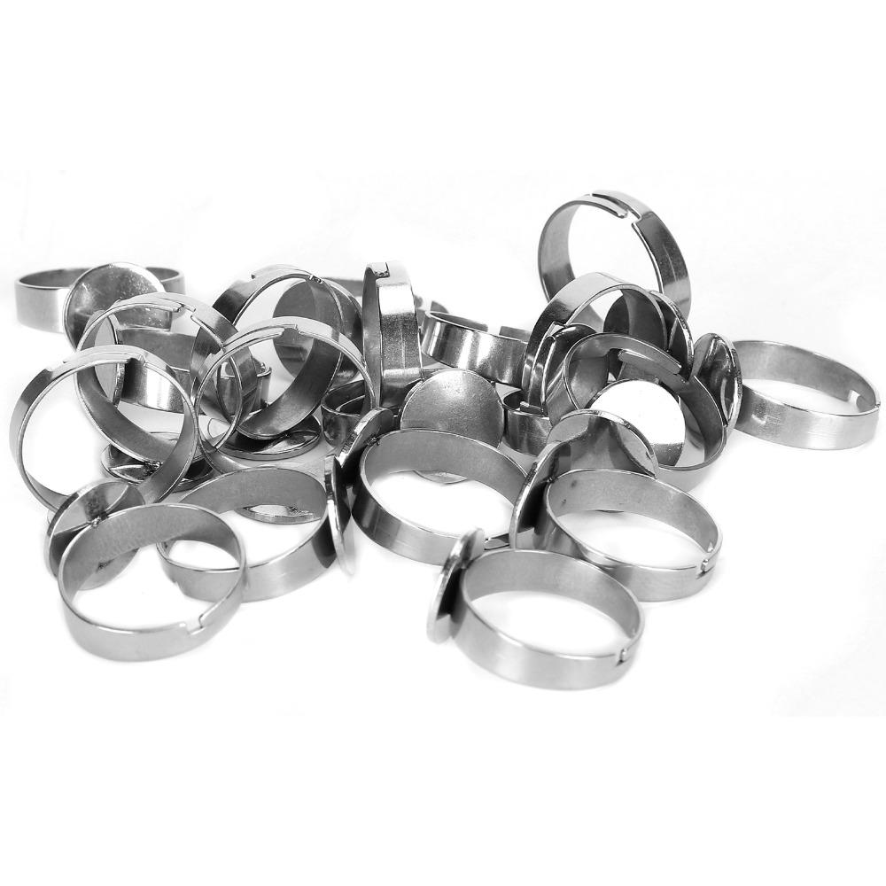 20pcs Stainless Steel Flat Ring Base Round Pad Ring Bases Adjustable Ring Base Craft Projects