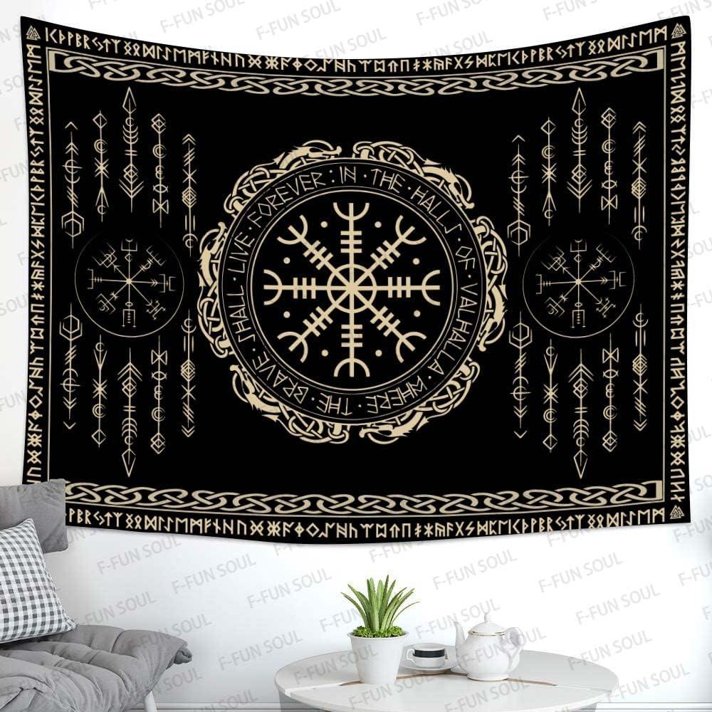 Vegvsir Symbol Amulet Celtic Rune Scandinavian Aesthetic Mythology Tapestry Wall Hanging for Bedroom Living Room Decor