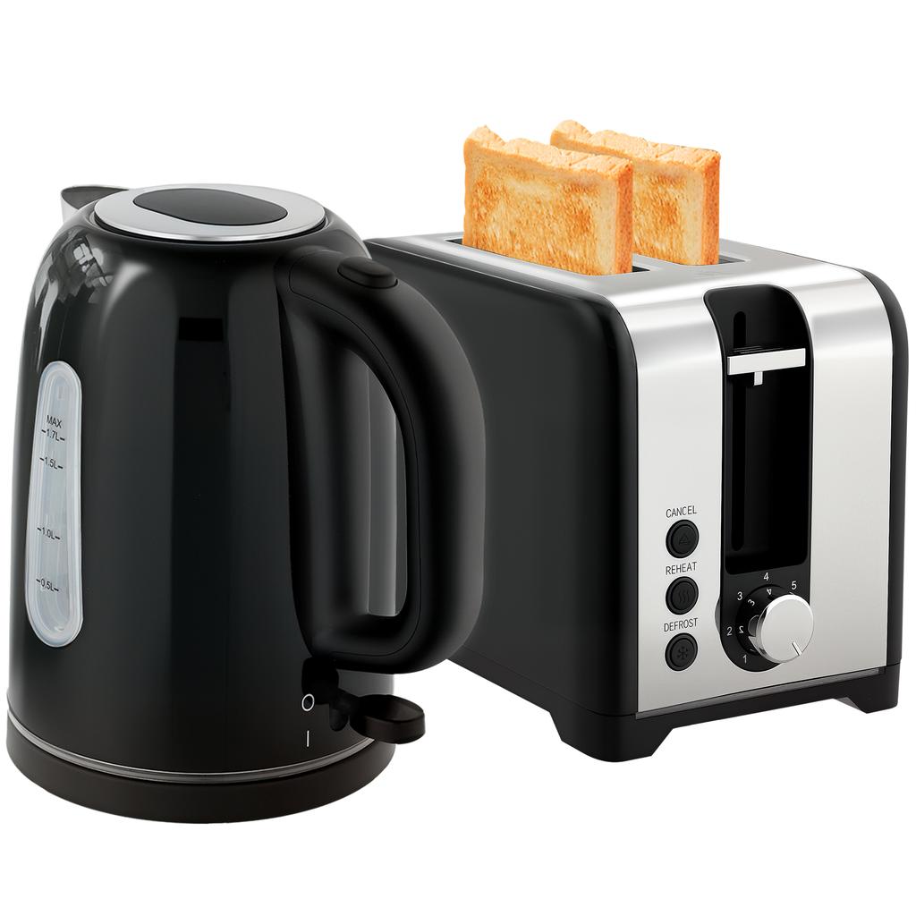 Simple Polished Toaster and Kettle Set - Black