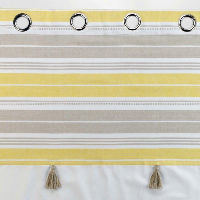 Rideau - Nature-Line - Pompons - 140x240cm - Jaune - 100% Coton - Œillets