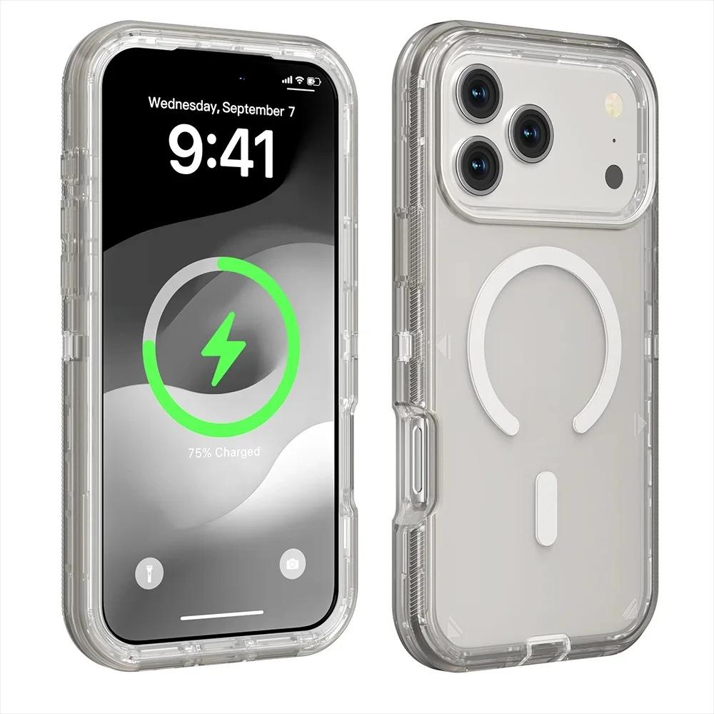 

3IN1 Heavy Duty Otter Armor Box Phone Case for IPhone 17Pro Max 17 Air 16 15 14 13 12 Magnetic Wireless Charger Shockproof Cover iPhone17 Air