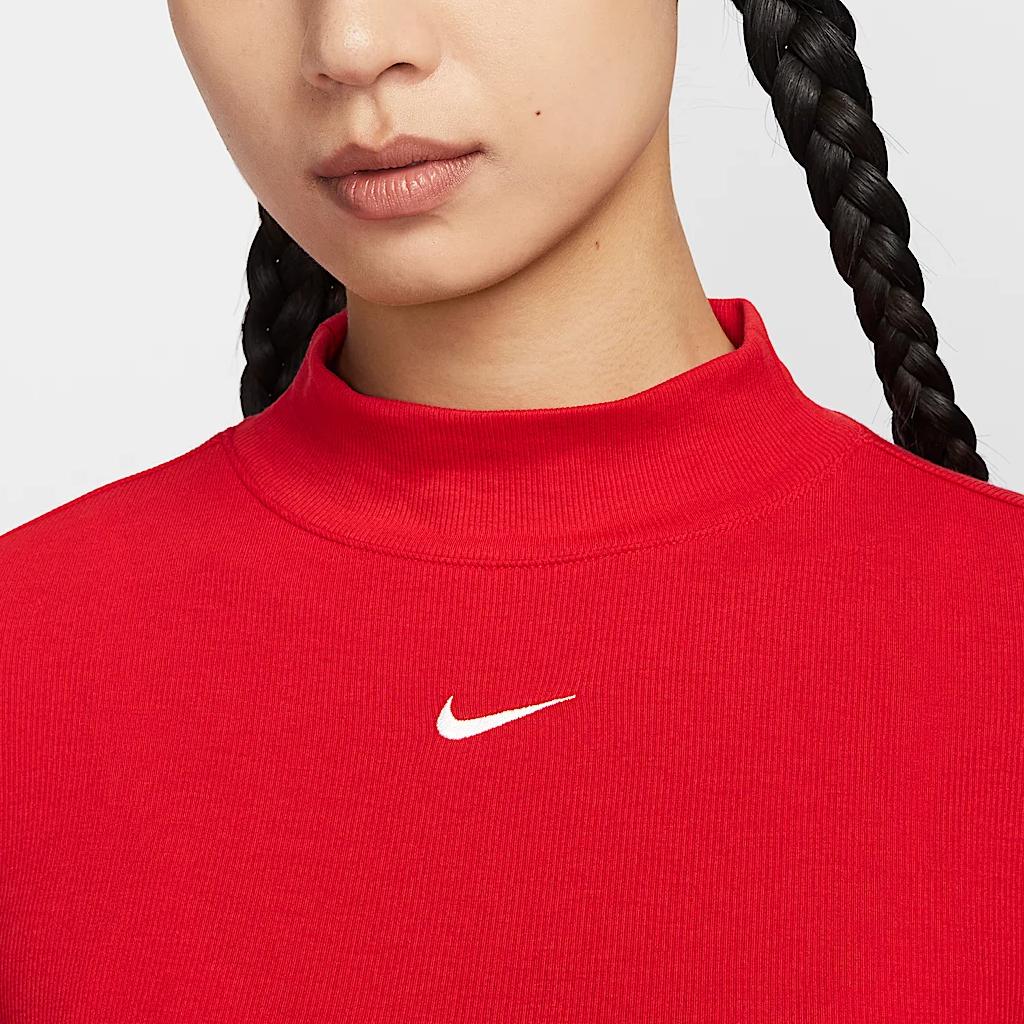 Nike Sportswear Essentials Fashion Versatile Slim Fit Long Sleeve T-Shirt Women Tops University-Red Color-Mix Sail DV7881-657