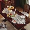 Elegant Table Runner with Coffee-Colored Floral Embroidery and Lace Detailing - Ideal for Home, Festive Outdoor Picnics, Parties, and Weddings