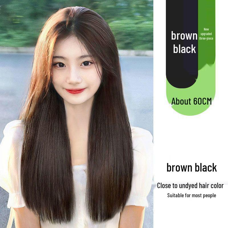 Women's Invisible Seamless Hand-Knitted Long Straight Hair Extension Set - Increases Volume, Lightweight, Natural Look