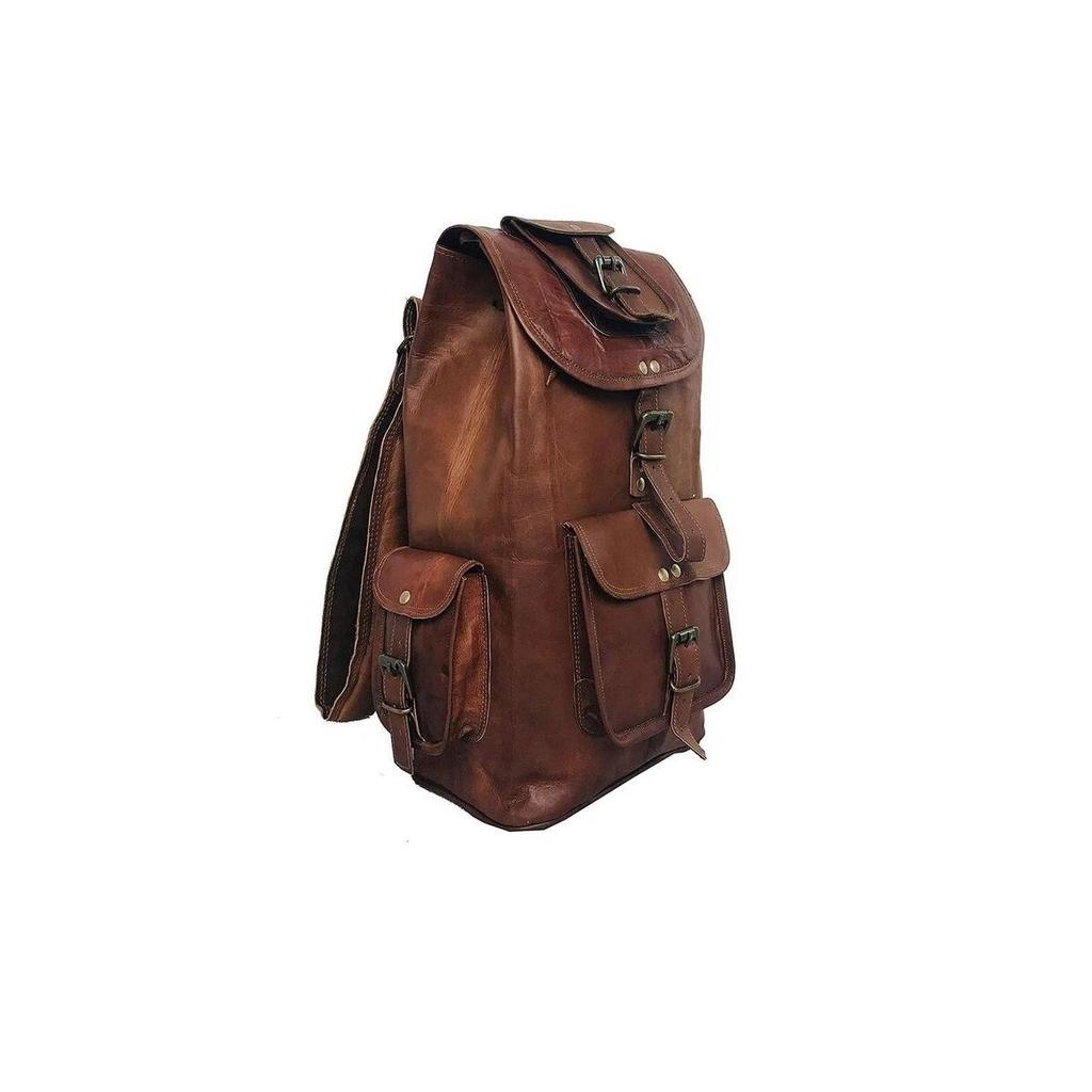 Goat Leather Bag Backpack Rucksack Vintage Genuine Laptop Brown Travel New Men's