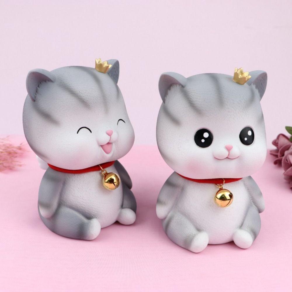Animal Design Statue Money Box Grey Cat Crafts Ornaments Creative Cat Piggy Bank  Home Office