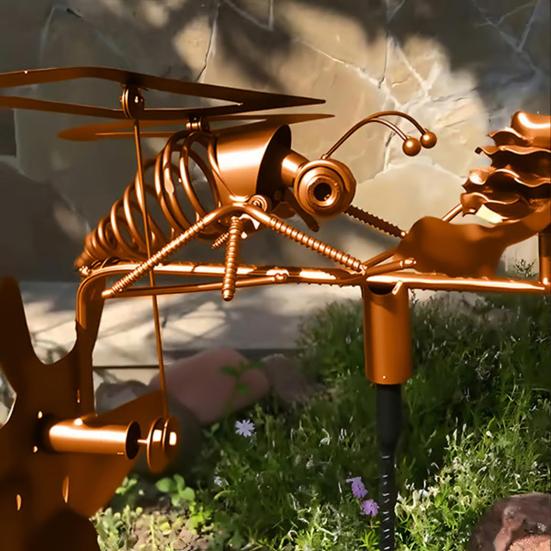 Håndlaget Metall Rockin' Bie Vindmølle Vinddrevet Kinetisk Blomst Bie Skulptur Statue Vindspinner Gård Plen Hage Terrasse Dekorasjon