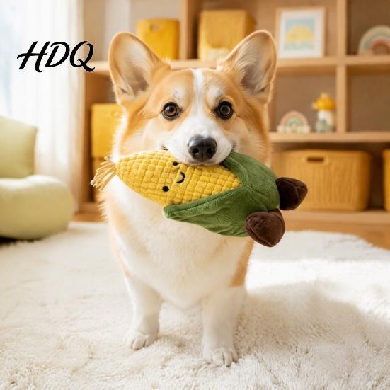 Puppy Boredom Relief Toys Plush Corn Dog Toy Squeaky Stuffed Chew Pet for Aggressive Chewers Soft Teething Toy Small To Medium Dogs Durable Fetch