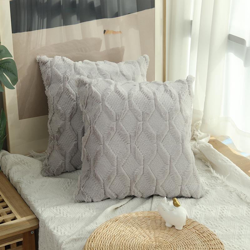 Solid Color Geometric Embroidered Plush Sofa Pillowcase