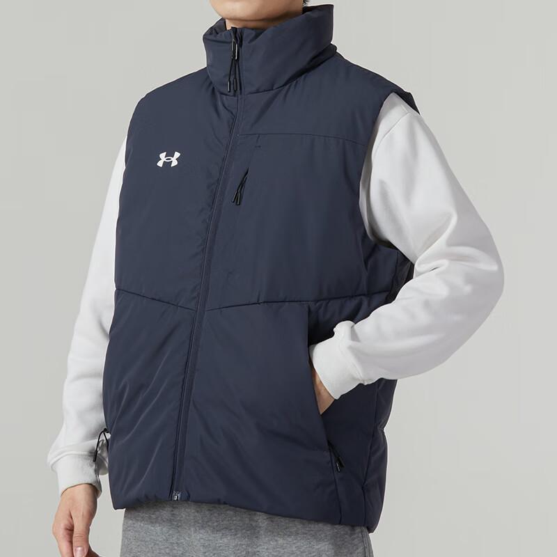 Under Armour Gilet sans manches uni à col montant pour le sport, l'extérieur, la course à pied et les loisirs, unisexe, bleu foncé 23600803-013