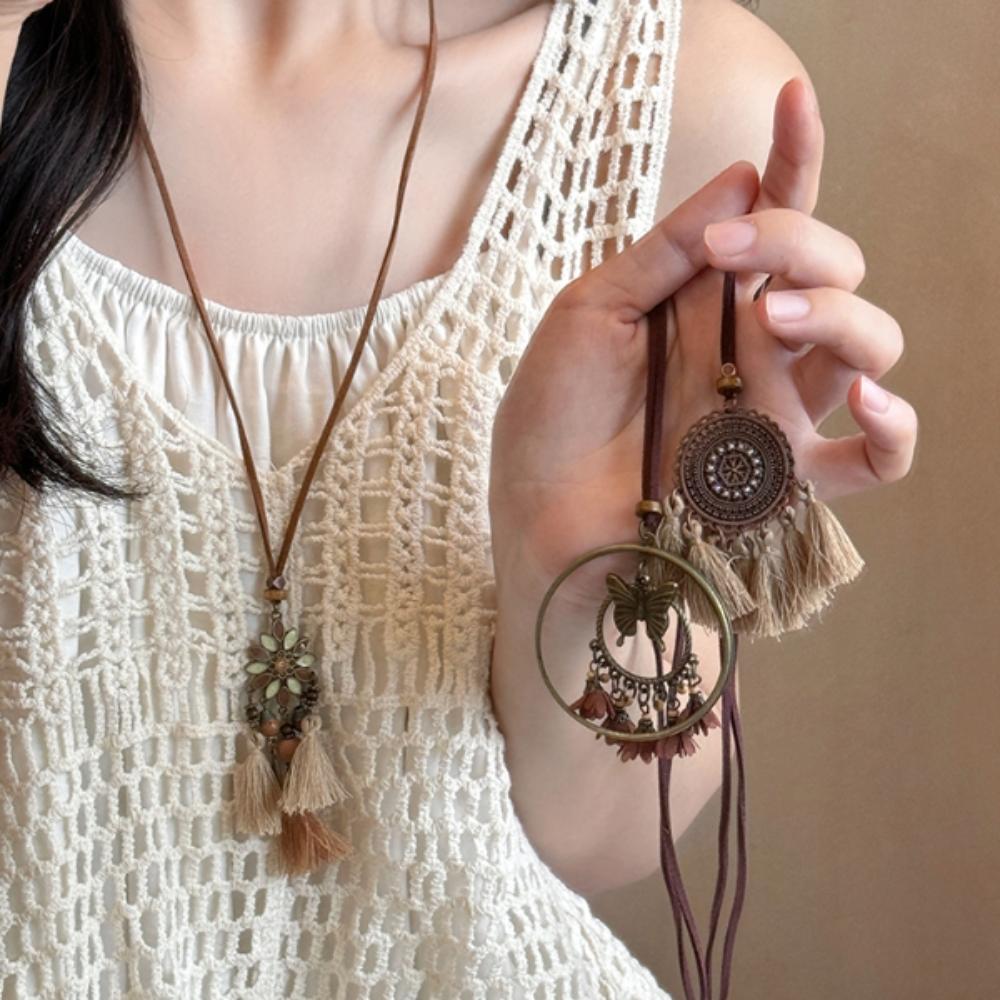 Blumen Ethnischer Stil Halskette Quaste Bohème Stil Halskette Lange Pullover Kette Mädchen Geschenke