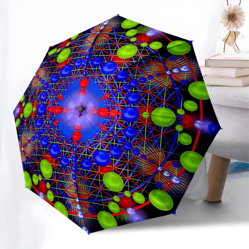 1pc Geometry Mandala Automatic Folding Umbrella, Portable Collapsible Design, 8-Rib Iron Frame, Outdoor Accessory yy250905081