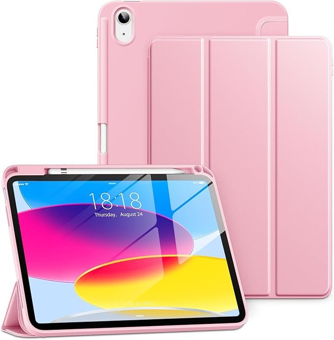 New Tri-fold Soft TPU PU Leather Tablet Case for iPad 10.9" 2022 - Lightweight Folio Stand with Pencil Holder-Auto Sleep/Wake