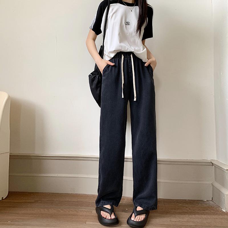 

Slim Waist Casual Pants Elastic Waist Tencel Wide Leg Pants 2XL