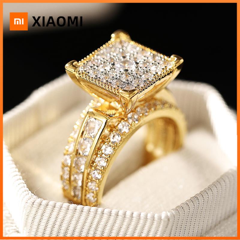 Xiaomi Huitan Gorgeous Women Ring Gold Color Geometric Shaped Luxury Wedding Party Accessories Inlaid Sparkling CZ Lady Chic Jewelry