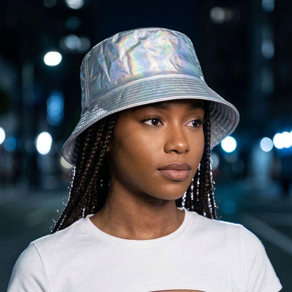 Wide Brim Laser Rainbow Fisherman Hat Single Sided Shiny Sun Cap Luminous Bucket Hat  Sunshade