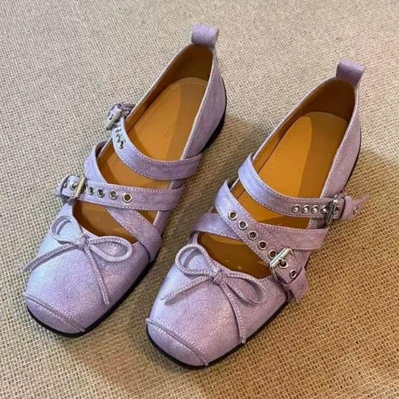 Fashion Cross Tied Buckle Flat Mary Jane Shoes Women Elegant Square Toe Shallow Ballet Flats Comfortable Soft Sole Casual Shoes