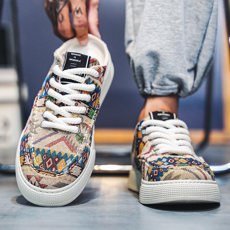 Herrenschuhe Sommer neue Tasche Kopf Schleppe ohne Absatz ein Pedal halbe Schleppe Mesh atmungsaktiv Druck lässige Canvas Schuhe