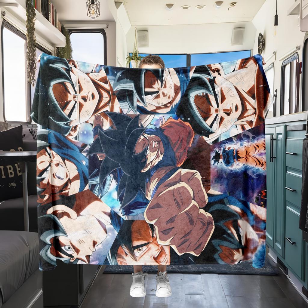 1PC Manta de Franela con Estampado de Son Goku, Alta Calidad para Todas las Estaciones, Decoración del Hogar, Calidez y Comodidad, Perfecta para Regalos de Navidad