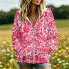 Women's Floral Print Casual Hooded Long Sleeve Jacket with and Pockets