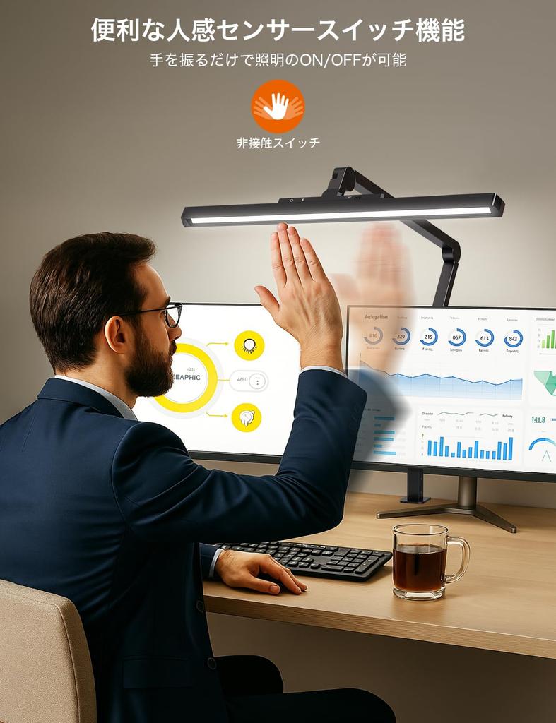 BeaNet LED Desk Lamp with Motion Sensor and Asymmetrical Light Source, 4-Level Dimming and Color Adjustment, Eye-Friendly 45° Angle, Clamp,