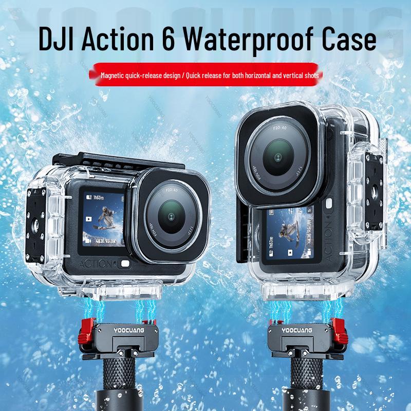 Magnetic Waterproof Case for DJI Action 6: 60m Deep Underwater Protective Cover with Vertical & Horizontal Quick Release