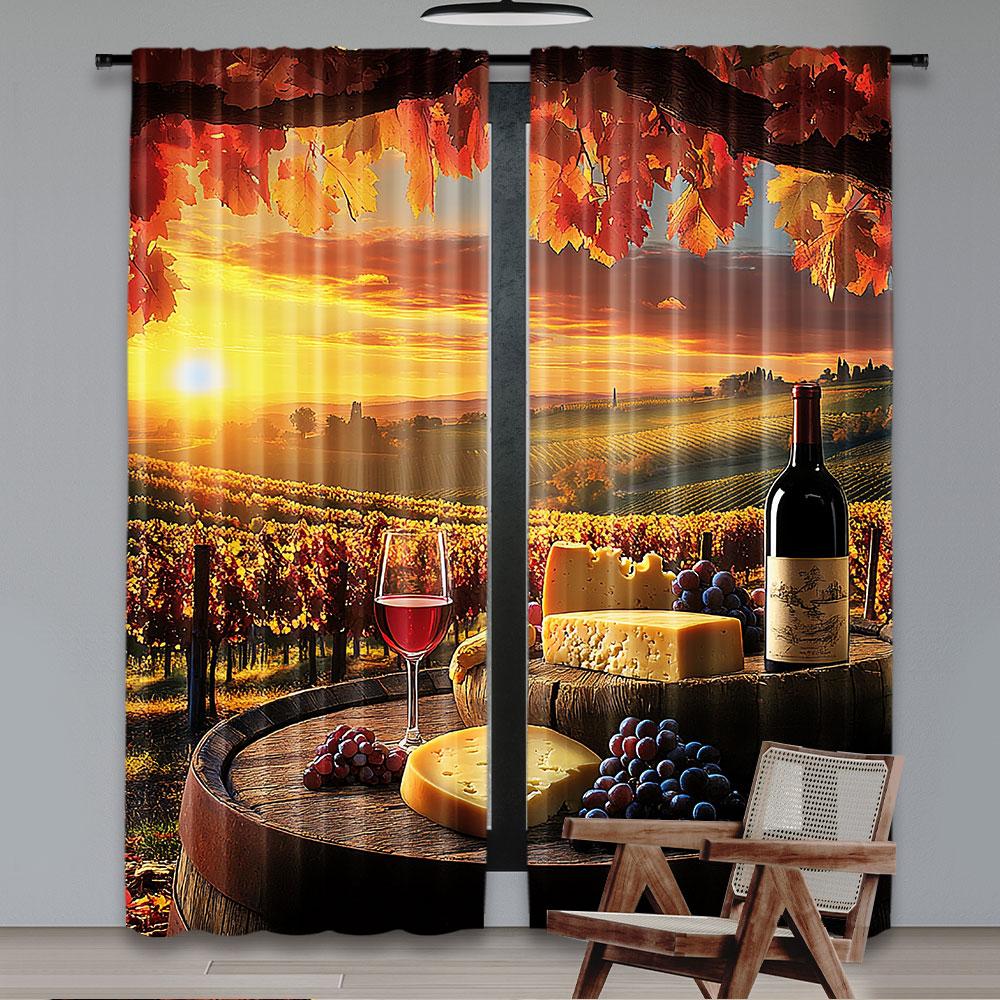 Set Of 2 Winery Curtain White Wine Cask Vineyard Sunset Living Room Bedroom Dining For Great Made Polyester