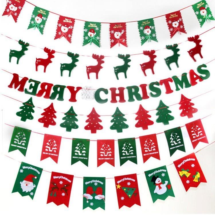 Nonwoven Christmas Cheerful Flags Featuring Snowmen Santa And Christmas Trees Celebrations For
