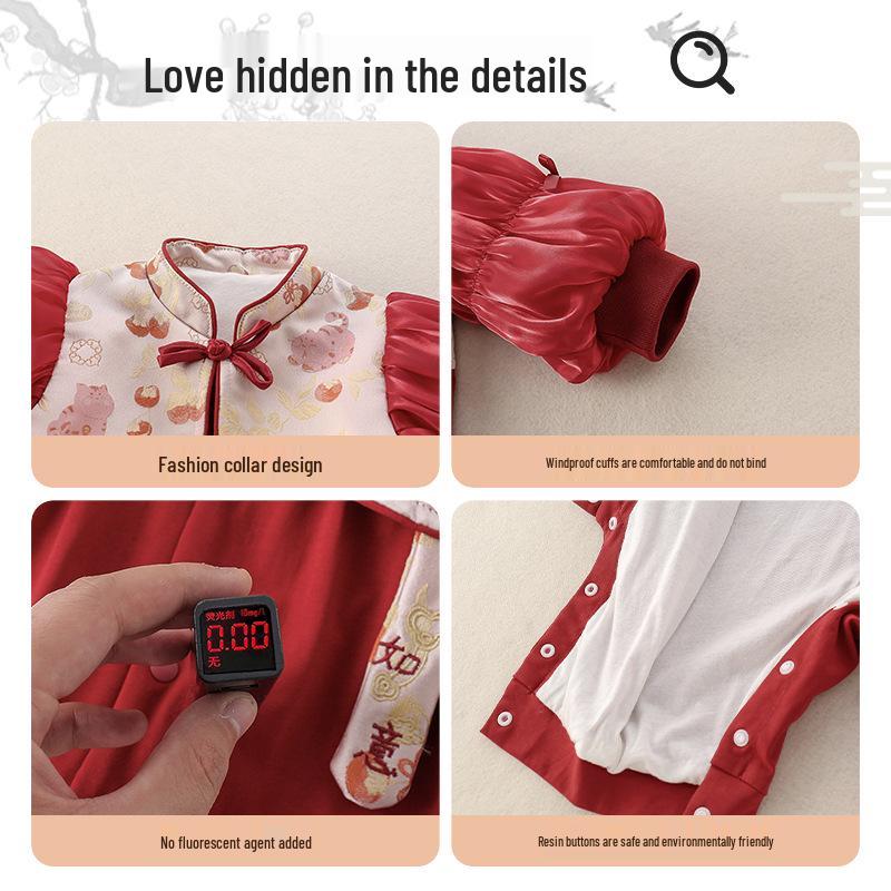 Chinese-Style Tang Suit Romper for Baby Boys and Girls - Ideal for Spring, Autumn, and Special Celebrations