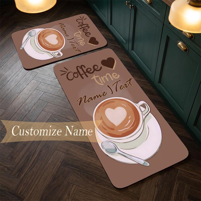 Cozy Coffee (19) Customize Name Flannel Kitchen Mat Soft Non-Slip Kitchen Floor Runner Rug for Home Kitchen Decor