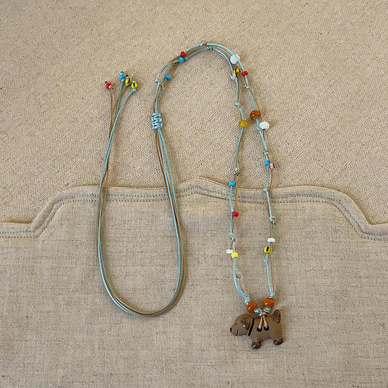 Wax Rope Acrylic Dripping Oil Puppy Pendant Necklace Niche Personality Creative Collarbone Chain Versatile Temperament Fashion Jewelry