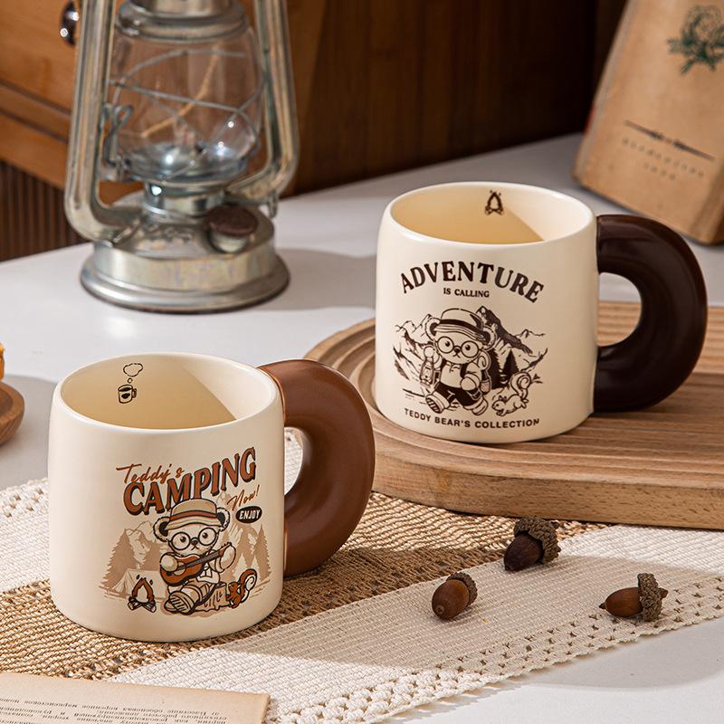 Camping Teddy Collection Ceramic Cup Large Capacity High Precision Mug Household Breakfast Cup Couple Cup Souvenir