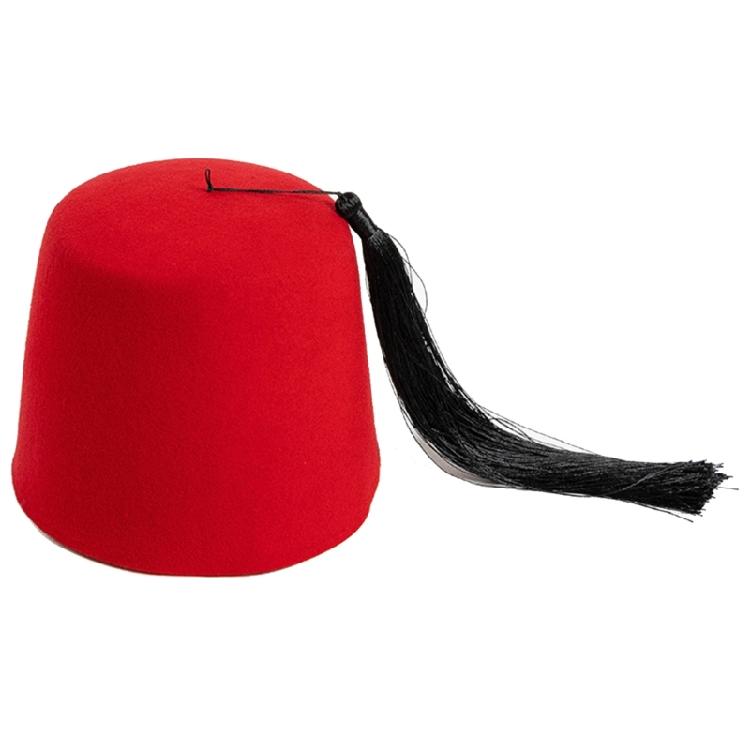 Tarboosh Hat with Black Tassels Ethnic Hat Folkloric Ottoman Turkish Fez Hat