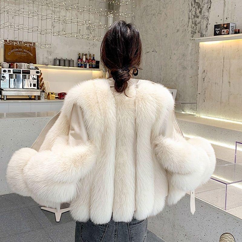 New Imitation Fox Fur Coat for Women Motorcycle Style Short Slim Fur Tops Internet Celebrity New Warm Coat