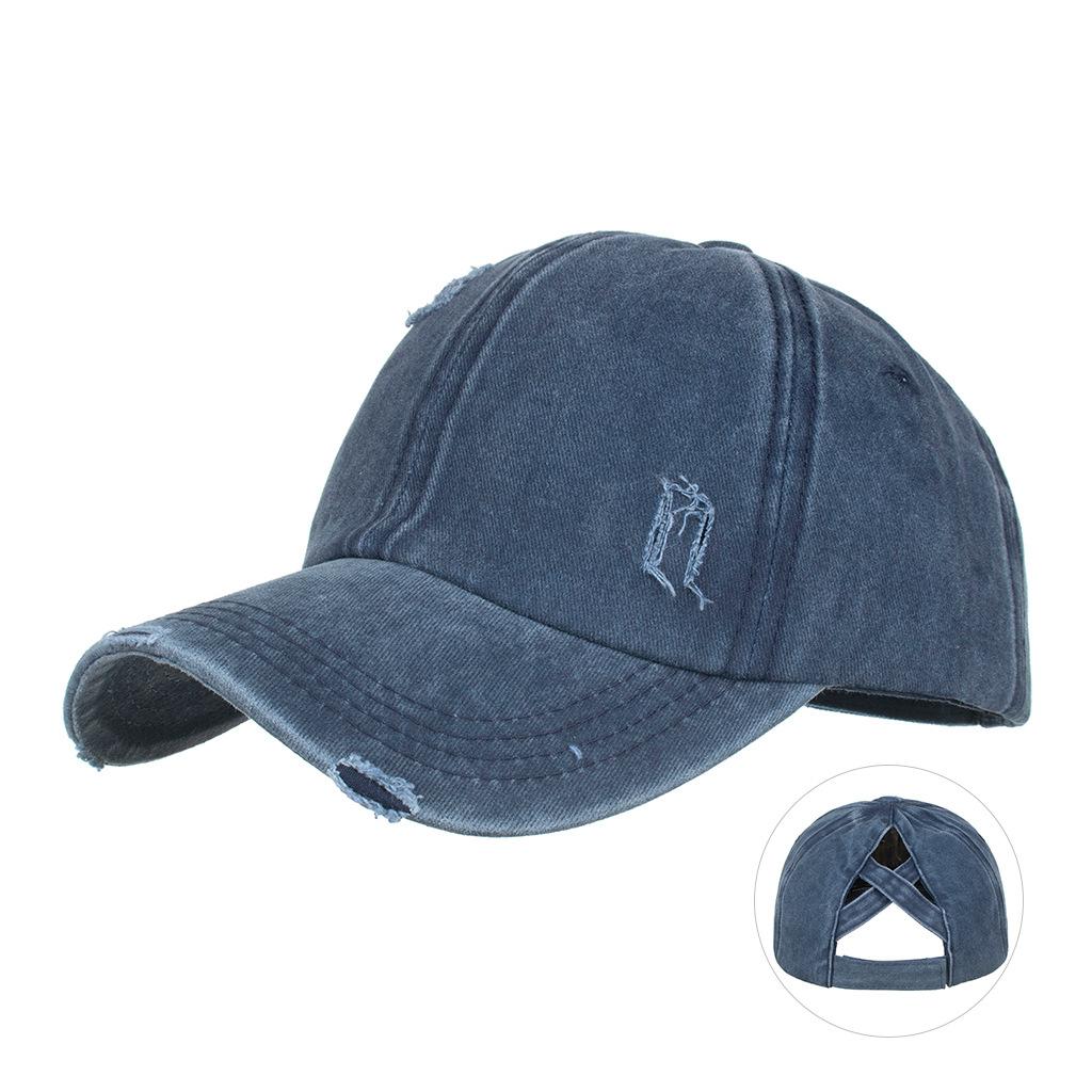 

Washed and old light version single cross ponytail baseball cap bundle cap cap sun hat Темно-синій