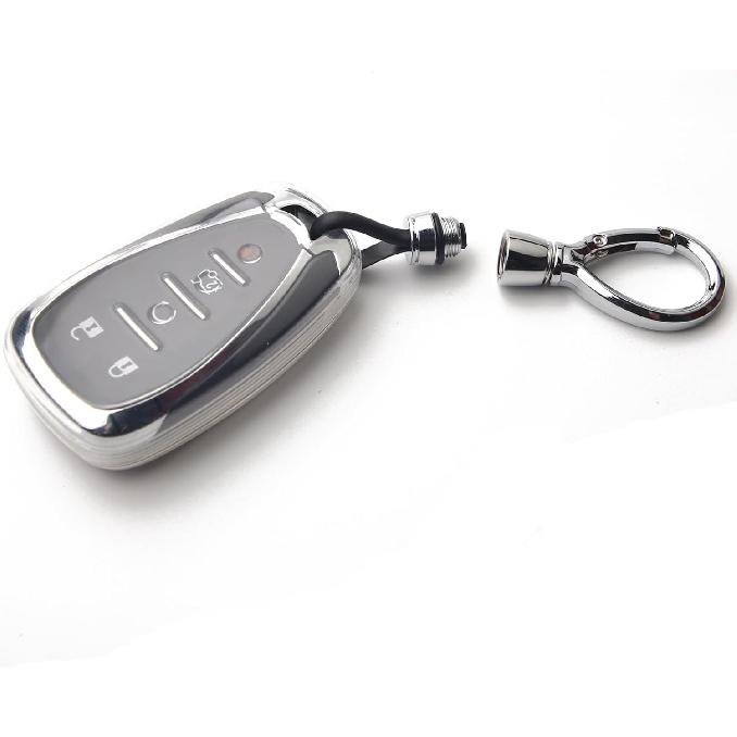 for Chevy Key Fob Cover with Anti-Loss Keychain,Transparent Soft TPU Key Case Shell Full Protection for Chevrolet Equinox Malibu Camaro Volt Bolt