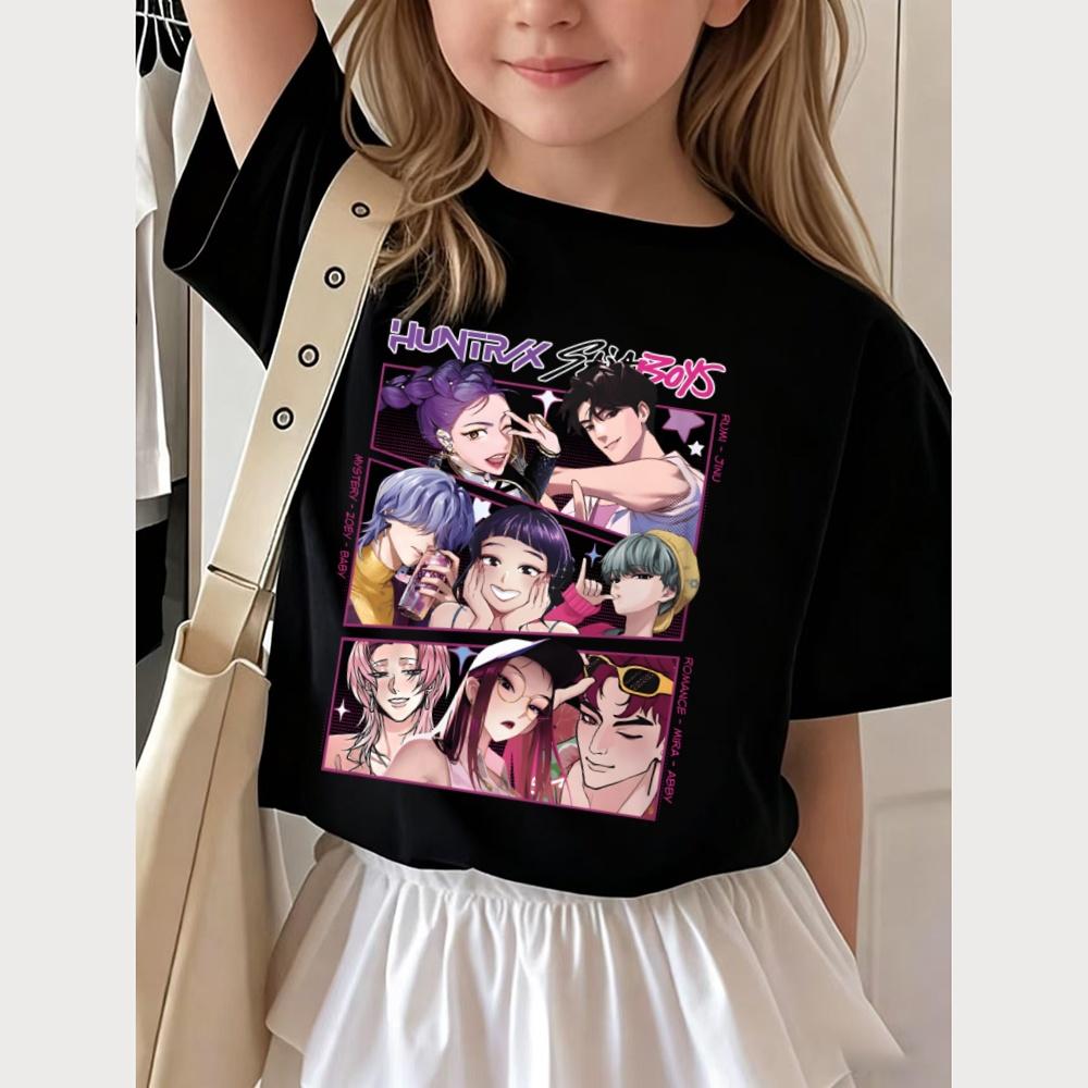Demon Hunters Children's T Shirt Short Sleeve Kids T-shirt Cute Kpop Demon Hunters Harajuku T-shirt for Girl