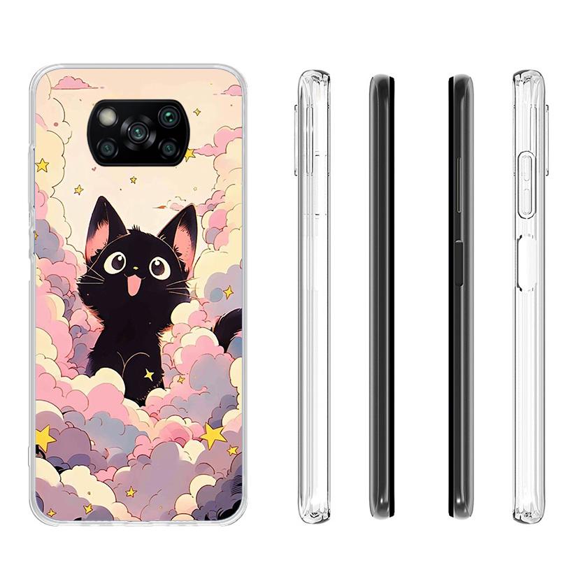Anime Cute Black Cat Meow Phone Case For Xiaomi Poco X7 X6 X5 Pro F7 Ultra Redmi 15C 15 13C 13 12C 12 10 10A 10C 9 9A 9C 9T Cove