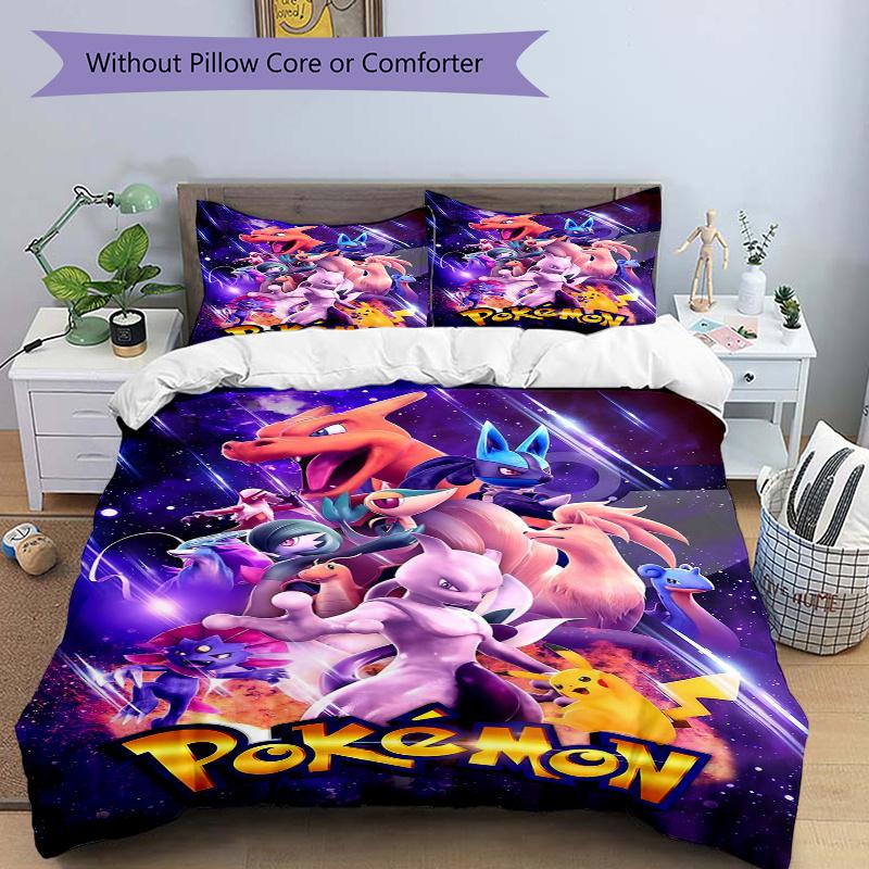 3pcs Pokémon Adventure Quilt Cover Set - Soft and Cozy Bedroom, Guest Room and Dorm Decorative Bedding 3-Piece Set 1 Quilt Cover + 2 Pillow Shams